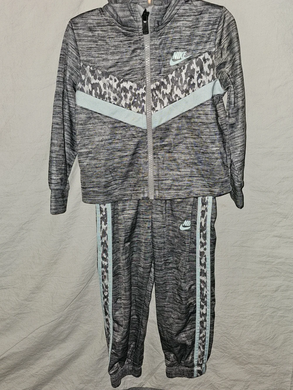 Nike Kids Gray & Light Blue Jogger Set with Animal-Print Stripes